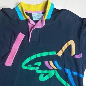 Vintage 90s Reebok Greg Norman Polo Shirt Mens Large Black Big Shark Golf Ringer